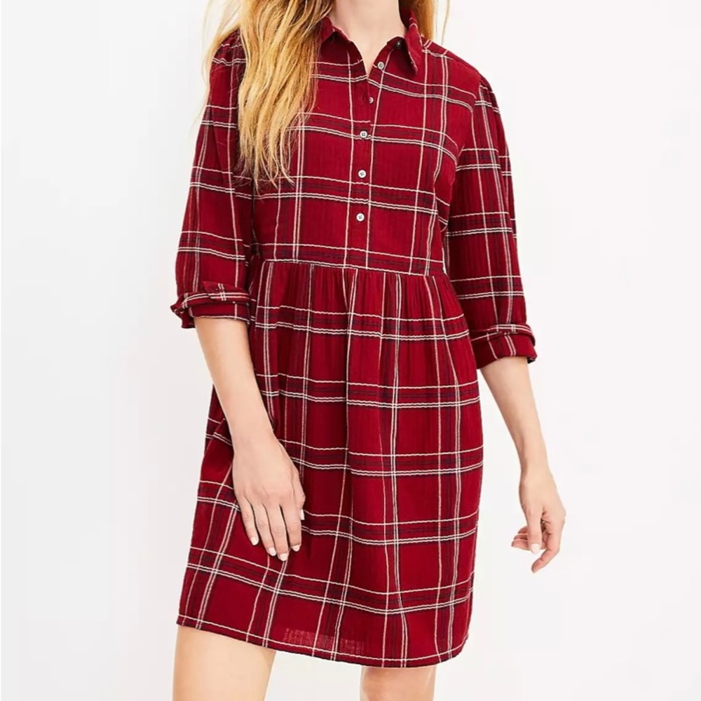 Loft Plaid Swing Shirtdress. PL. NWT